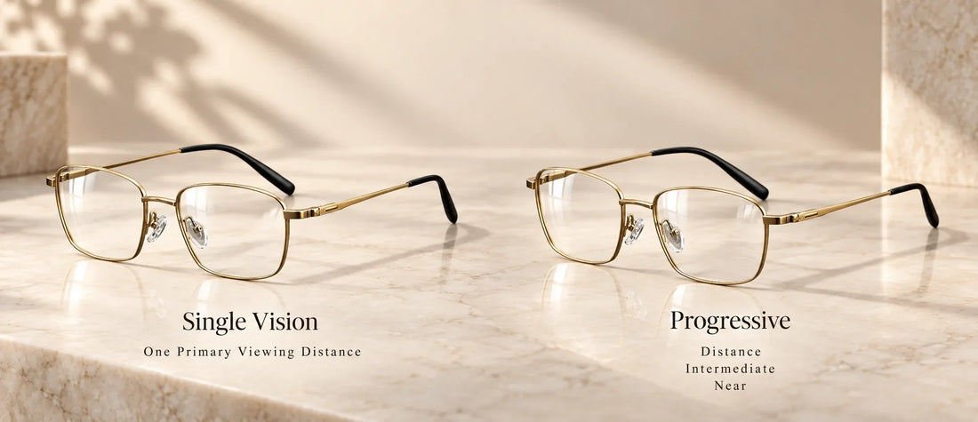 Single vision vs progressive lenses comparison for different viewing distances