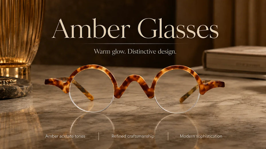 Premium Acetate Amber Glasses LE0775 on a Marble Table