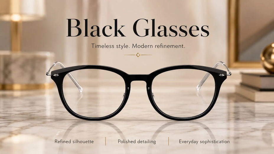 Premium Acetate and Titanium Black Glasses LE0114 on a Marble Table