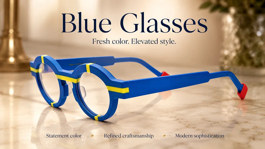 Premium Acetate Blue Glasses LE0730 on a Marble Table
