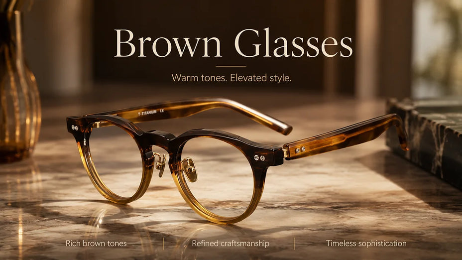 Premium Acetate Brown Glasses LE1452 on a Marble Table