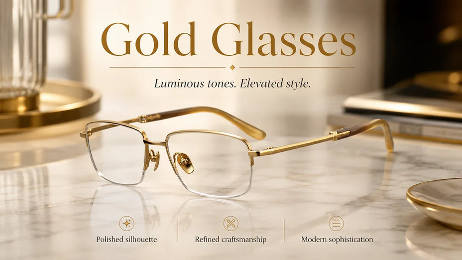 Premium Titanium Gold Glasses LE1634 on a Marble Table