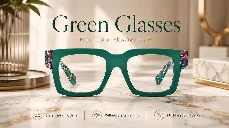 Premium Acetate Green Glasses LE0763 on a Marble Table