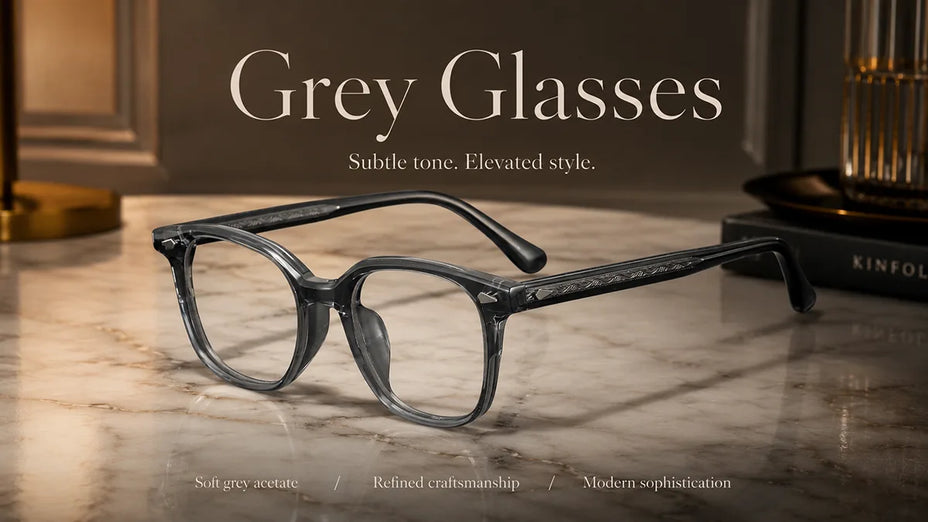 Premium Acetate Grey Glasses LE1441 on a Marble Table