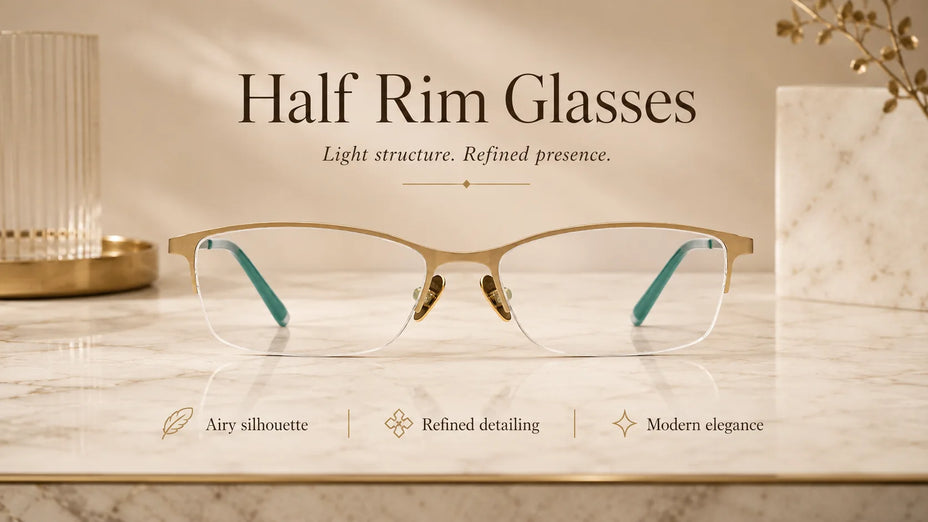 Premium Half Rim Glasses LE0991 on a Marble Table