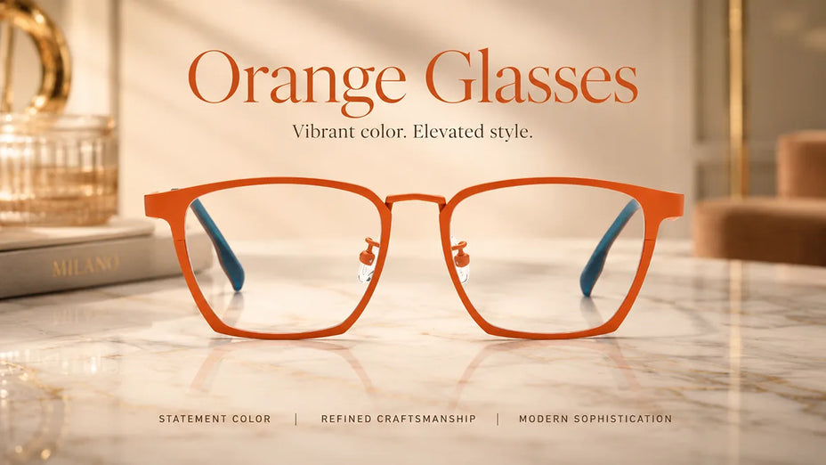 Premium Titanium Orange Glasses LE0870 on a Marble Table