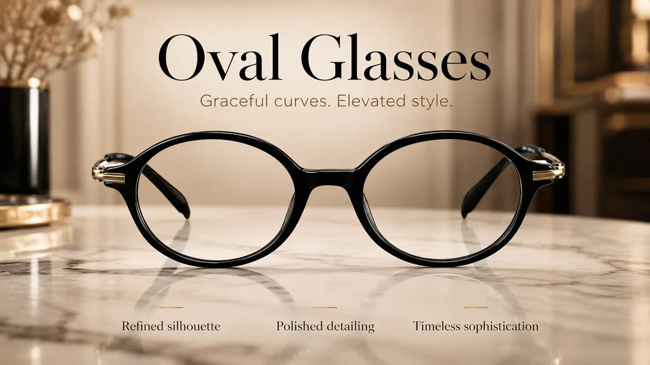 Premium Oval Glasses LE1437 on a Marble Table.
