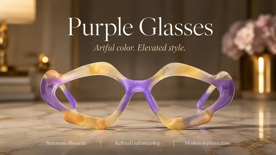 Premium Acetate Purple Glasses LE3028 on a Marble Table