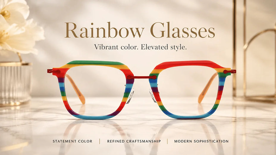 Premium Acetate and Titanium Rainbow Glasses LE0790 on a Marble Table