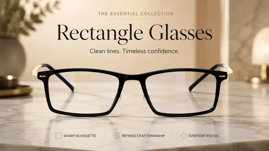 Premium Rectangle Glasses LE0124 on a marble table