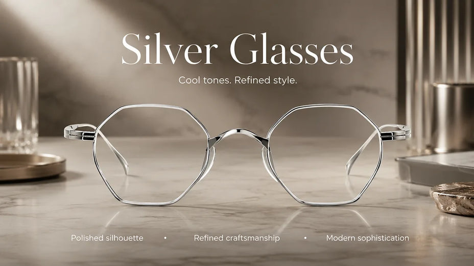 Premium Titanium Silver Glasses LE0037 on a Marble Table