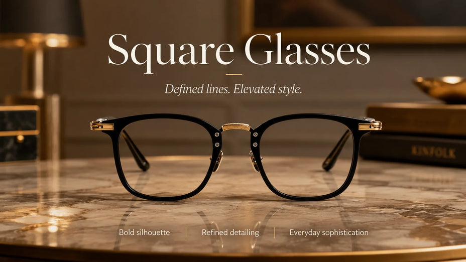 Premium Acetate and Titanium Square Glasses LE0168 on a Marble Table