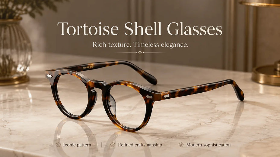 Premium Acetate Tortoise Shell Glasses LE1441 on a Marble Table
