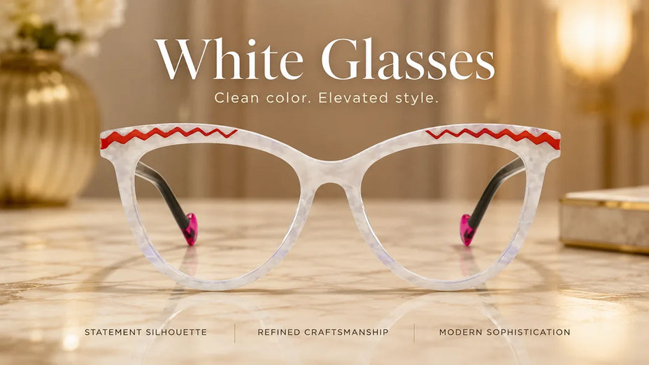 Premium Acetate White Glasses LE3055 on a Marble Table