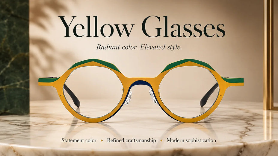 Premium Titanium Yellow Glasses LE3031 on a Marble Table