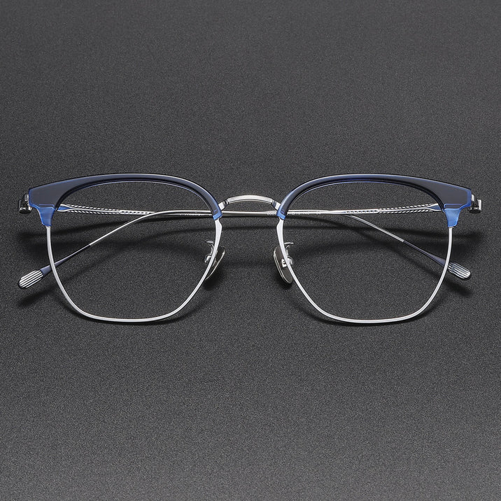 Blue Silver Glasses | Browline Glasses LE1301 Front View